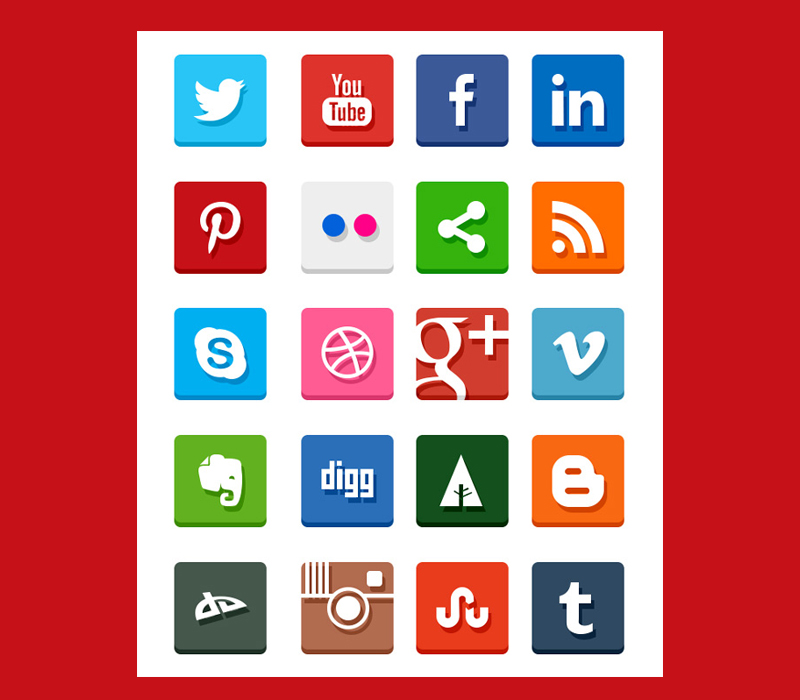 Simple Flat Social Media Icons (PSD & PNG)