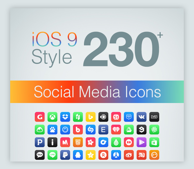 230+ Free iOS 9 Style Social Media Icons Set | Free & Premium Version