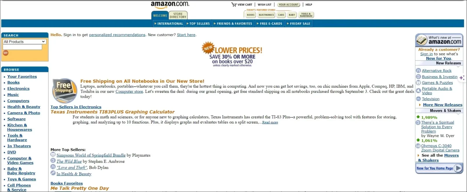homepage of amazon in 2001