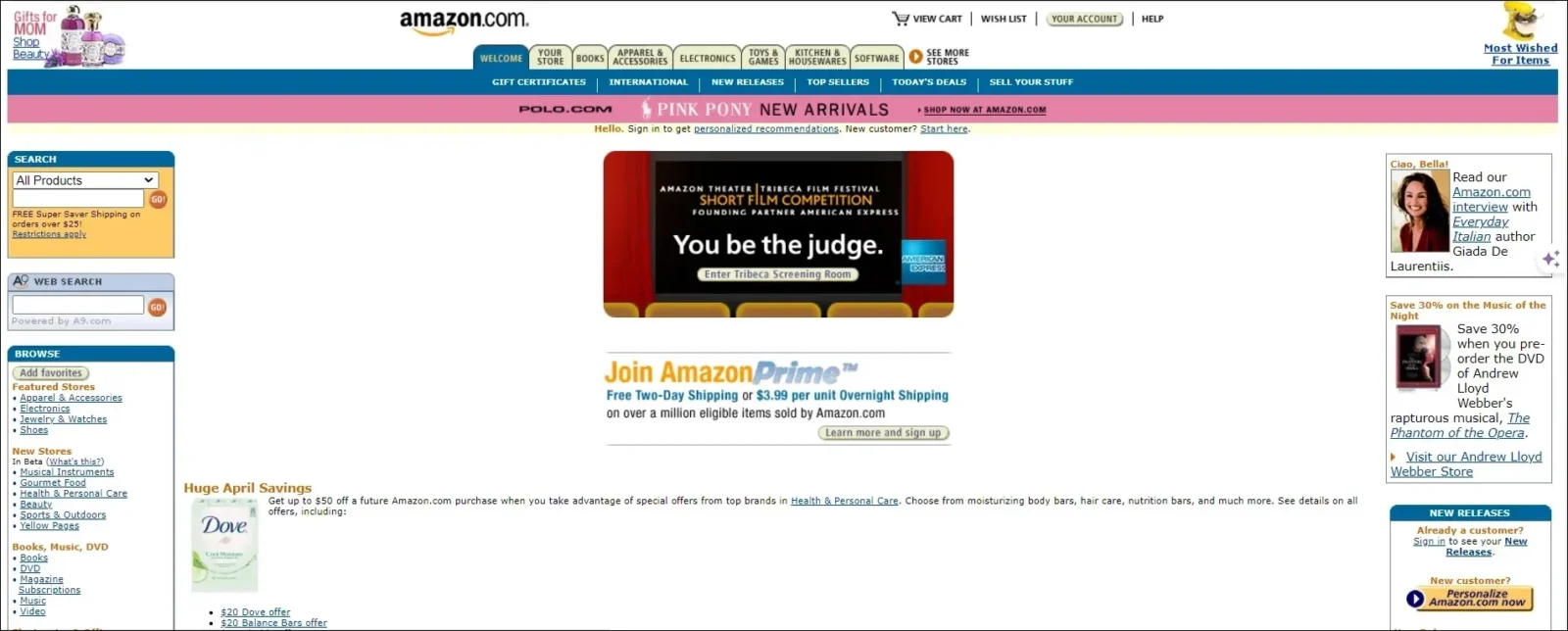 homepage of amazon in 2005