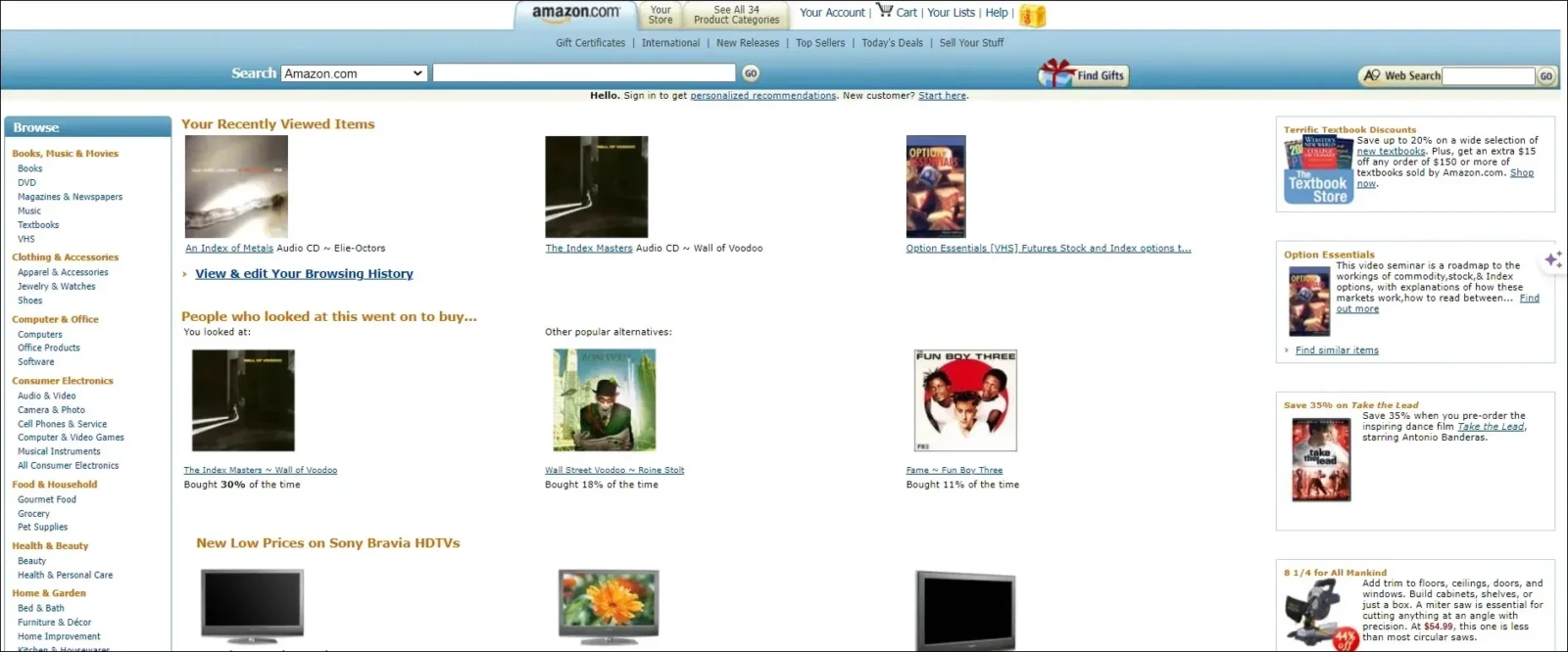 homepage of amazon in 2006