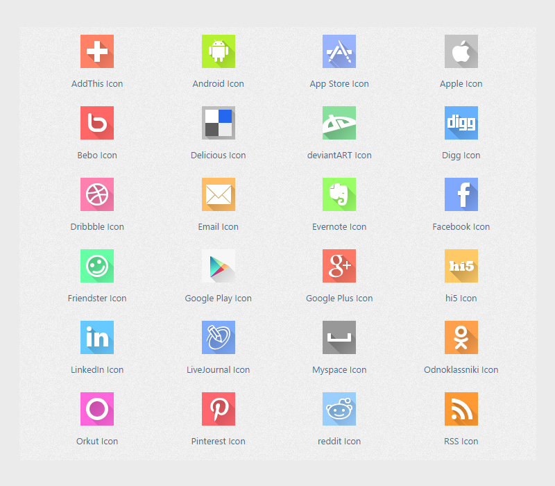 Flat Shadow Social Media Icons