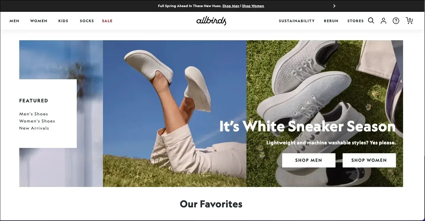 allbirds: ecommerce website design examples