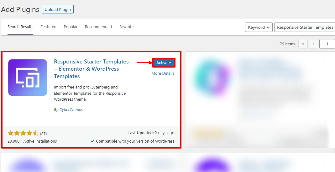 Activating Responsive Starter Templates plugin