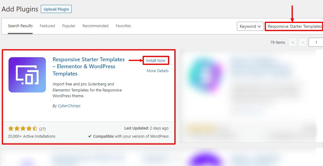 Installing Responsive Starter Templates plugin