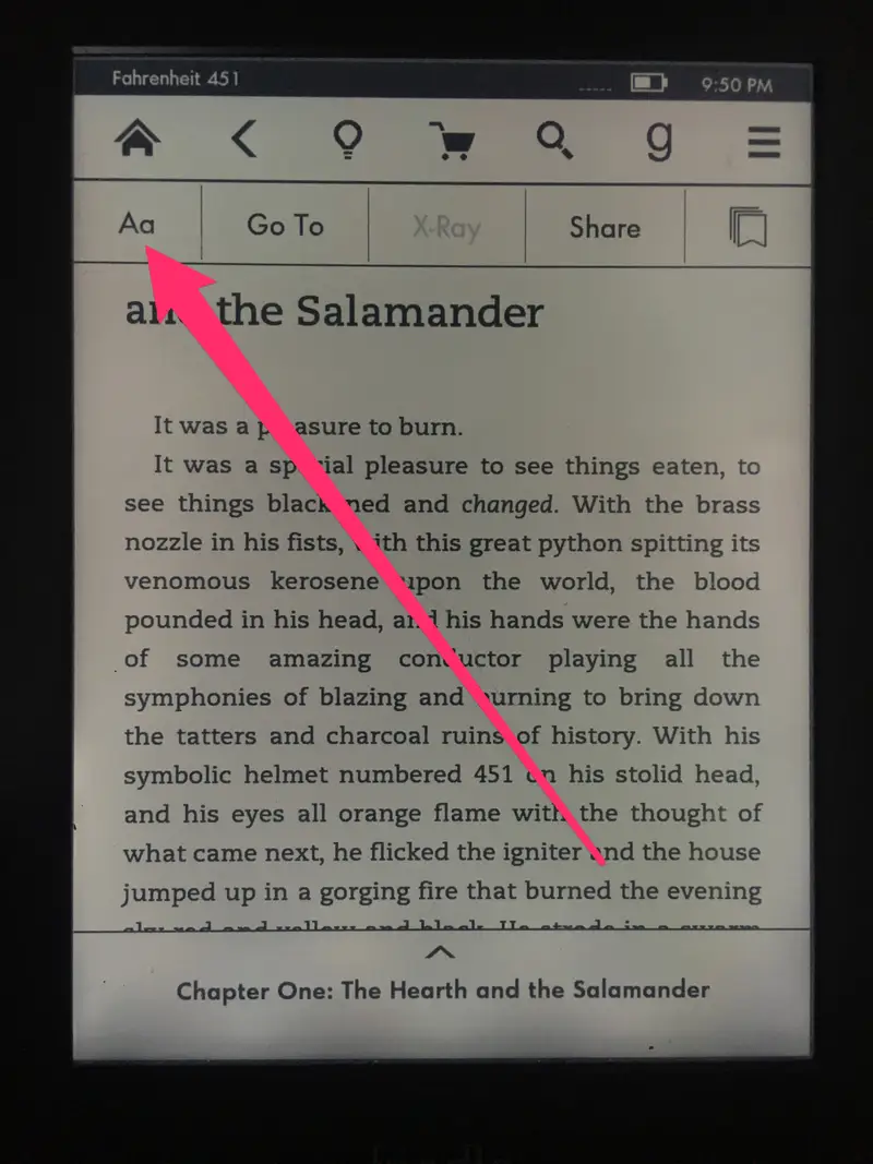 select "Aa" to change the amazon kindle font size