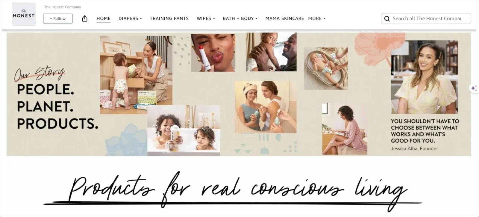 top store page of a baby care brand