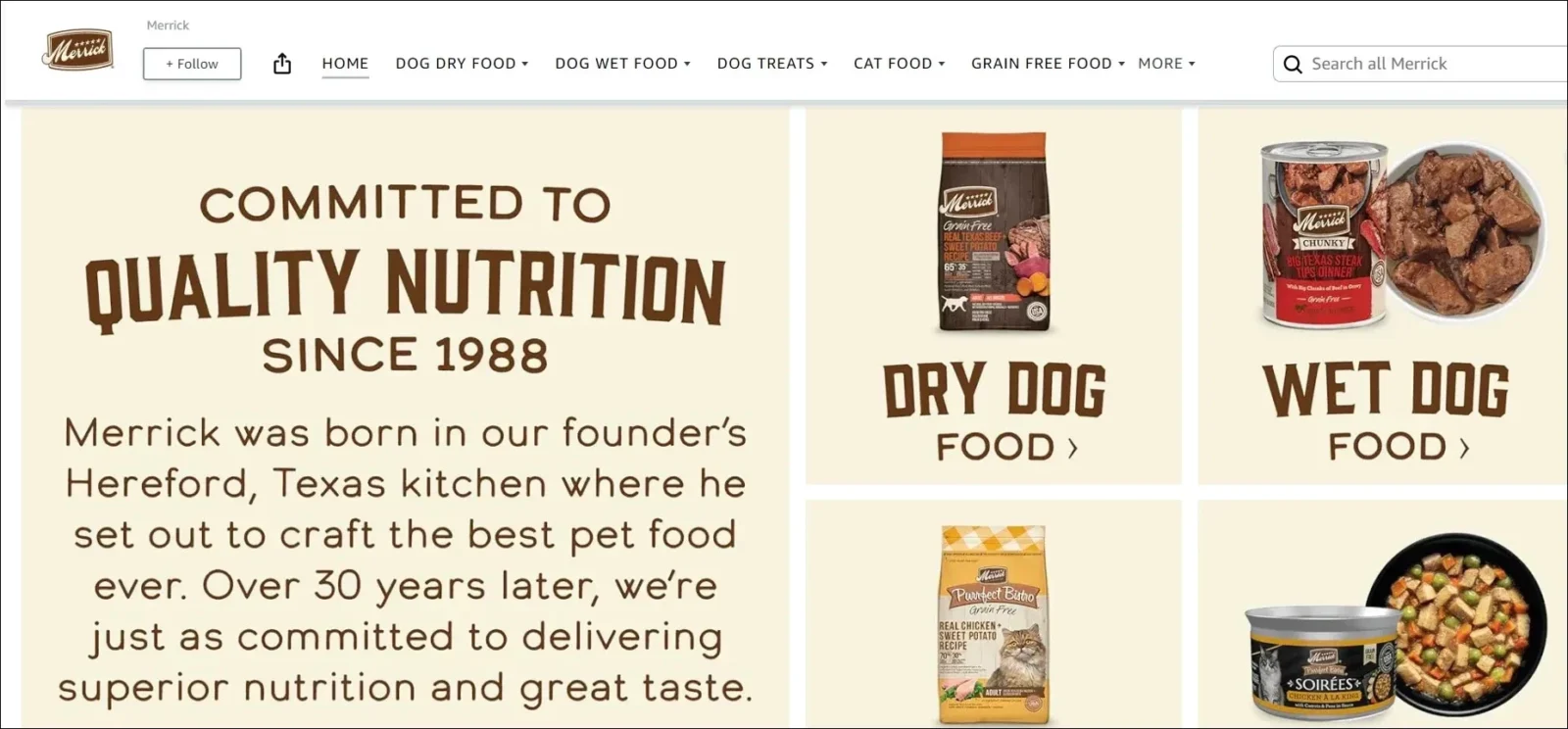 top store page of a pet food brand