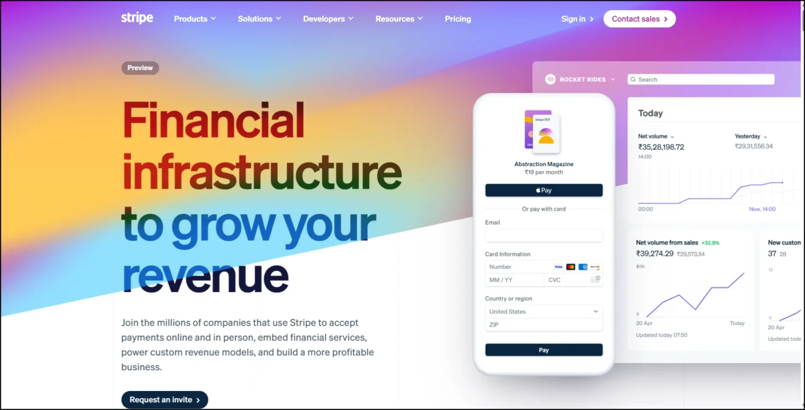 Stripe - Developer-Friendly & Aesthetic, best financial website landing page design